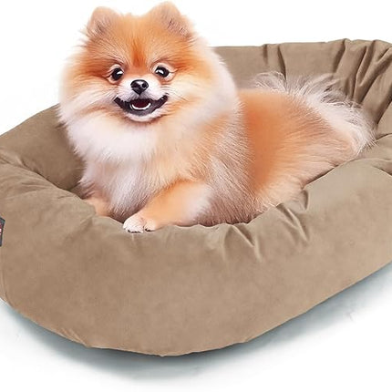 Majestic Pet 24 Inch Suede Calming Dog Bed Washable 24x19x7 (Inch) – Cozy Soft Round Donut Dog Bed with Spine Support for Dogs to Rest Their Head - Pet Bed Small – Stone (2025)