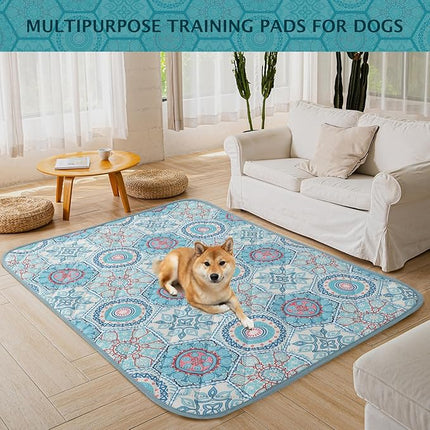 IEUUMLER Washable Pee Pads for Dogs, 2 Pack Non-Slip & Waterproof Pack Whelping Pad, Reusable Washable Puppy Potty Training Pad with Fast Absorbent for Playpen EU007 (Green Medallion, 36"X24"-2pcs)