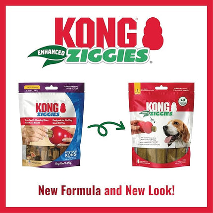 KONG Classic Toy & Enhanced Ziggies Treats Combo Pack - Durable Chew Toy for Dogs - with Enhanced Ziggies Treats - Dog Accessories for Fun & Health - for Small Dogs