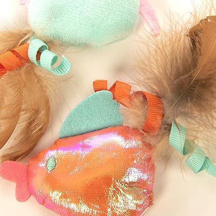 SmartyKat (2 Count) Silly Swimmers Crinkle Plush Catnip Cat Toys - Orange/Turquoise, 2 Count
