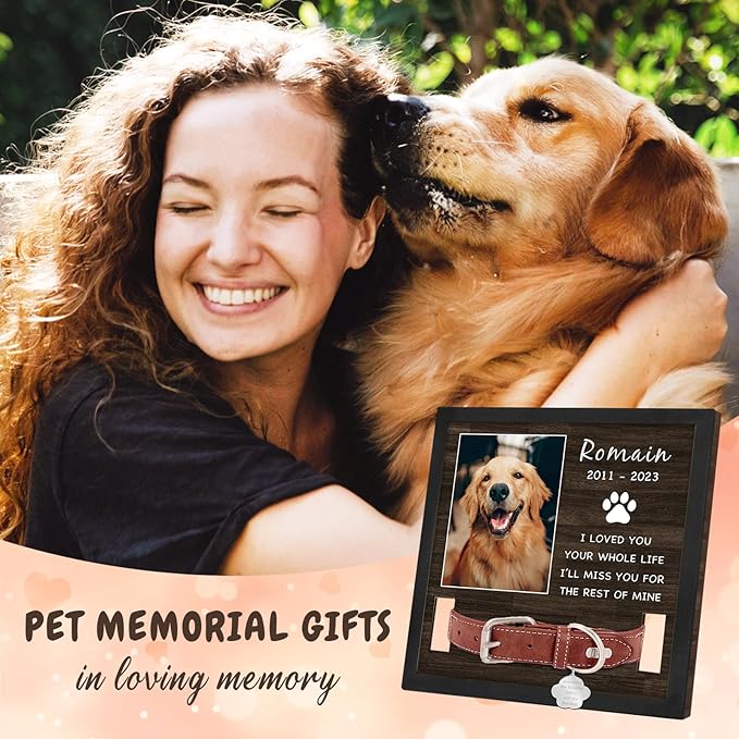 Personalized Pet Picture Frame Memorial Gifts for Loss of Dog- Fits 3 Collar Lengths, in Memory of Dog Passing Away Sympathy Gifts, Cat Memorial