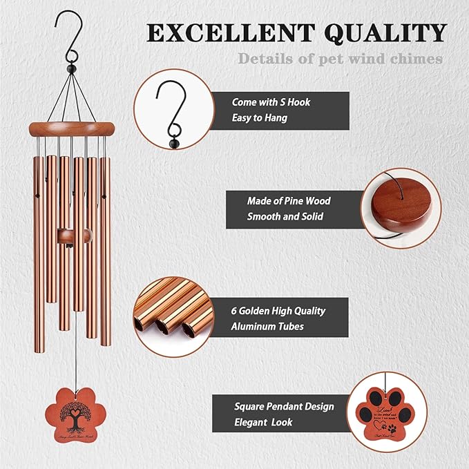 Dog Memorial Gifts for Loss of Dog, 28" Pet Memorial Wind Chime, Golden Paw Pendant Pet Loss Gifts, Dog Sympathy Bereavement Remembrance Gift