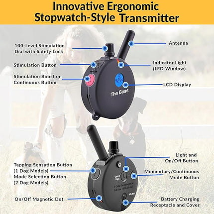 Educator E-Collar Humane Dog Training Collar with Remote, Features 100 Levels of Safe Stimulation, Tapping Sensation, Night Light, Waterproof, Rechargeable, 1 Mile 1 Dog, Black