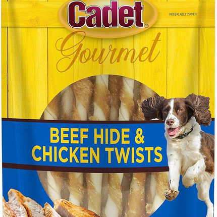 Cadet Gourmet Beef Hide Twist Chew Sticks, Long Lasting & Natural Chew Treats for Dogs, Inspected & Tested in USA, Chicken Flavor (14 Count)