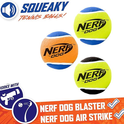 Nerf Dog Tennis Ball Dog Toy with Interactive Squeaker, Lightweight, Durable and Water Resistant, 2.5 Inches, for Small/Medium/Large Breeds, Three Pack, Assorted Colors