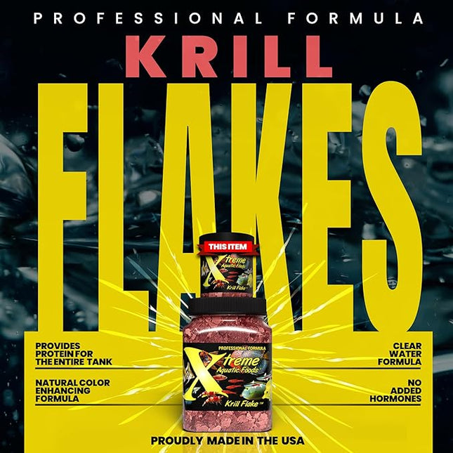 Xtreme Krill Flakes - Premium Max Protein Freshwater Fish Food with 100% Krill and Shrimp, & Vitamins for Optimal Immune and Digestive Health, Boosts Color & Energy – USA Farm Grown (1oz)