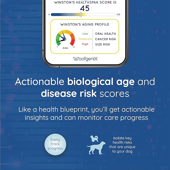 WoofSpan Dog Biological Age Test - DNA Methylation Science to Assess Healthspan, Aging Rate, and Risk for Common Conditions - Personalized Health Report & Preventative Care Tool for Dogs