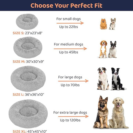 Donut Dog Bed - Premium Comfort for Anxiety Relief - Fluffy & Calming Design with Ultra-Plush Support | Cozy Round Dog Bed with Super Soft Circle Style (Grey, Small)