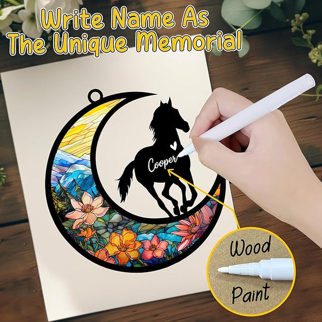 Horse Memorial Suncatcher, Personalized Pet Loss Gift with Name & Date, Sympathy Rainbow Bridge Remembrance, Horse Lover Bereavement Gifts, Hanging Window Decor & Ornament