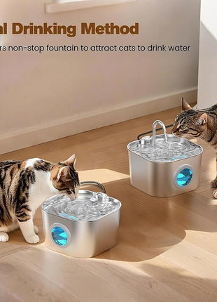 Cat Water Fountain with 10 Filters + 10 Sponges,Pet Fountains Cats Automatic Waterer Bowls for Drinking Small Dog Water Dispenser Indoor Metal Pets Water Faucet Bottle Kitty Watering Supplies