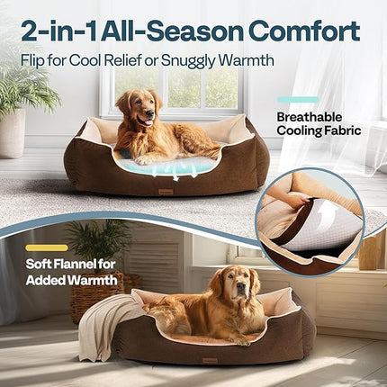 Large Orthopedic Dog Bed 44" Washable with Removable Cover, Waterproof & Non-Slip Base, Year-Round Comfort with Cooling/Warming, Dual-Layer Interior Padding for Support and Softness, Brown