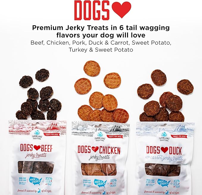 Farmland Traditions Dogs Love Beef Jerky Dog Treats with Only 3 Ingredients and No Fillers, 5 Ounce Bag