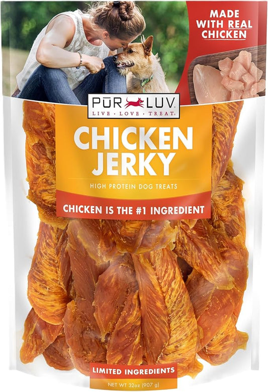 Chicken Jerky Dog Treats, Made with 100% Real Chicken Breast, 32 Ounces, Healthy, Easily Digestible, Long-Lasting, High Protein, Satisfies Dog's Urge to Chew