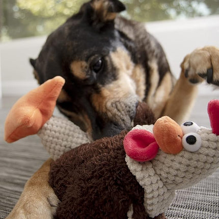 goDog Checkers Fat Rooster Squeaky Plush Dog Toy, Chew Guard Technology - Brown, Large