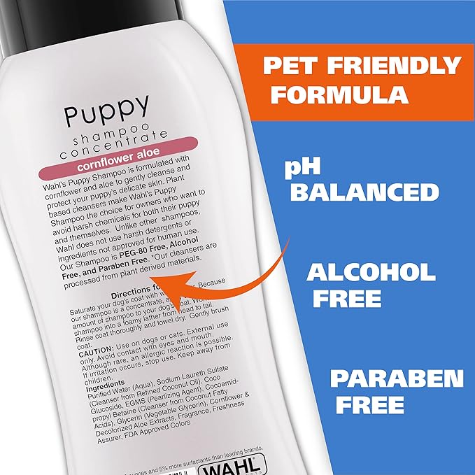 Wahl USA Gentle Puppy Shampoo for Pets – Cornflower Scent for Grooming Dirty Dogs - 24 Oz - Model 820002A