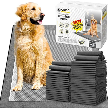 CROCI Potty Pads for Dogs XXL 30x36in, Charcoal Pet Pee Pads Odor-Control & Super Absorbent Up to 10 Cups, 6-Layer Quick Dry & Leak-Proof with Adhesive Tabs, Disposable (40 Counts)