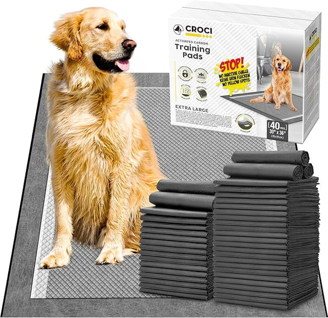 CROCI Potty Pads for Dogs XXL 30x36in, Charcoal Pet Pee Pads Odor-Control & Super Absorbent Up to 10 Cups, 6-Layer Quick Dry & Leak-Proof with Adhesive Tabs, Disposable (40 Counts)