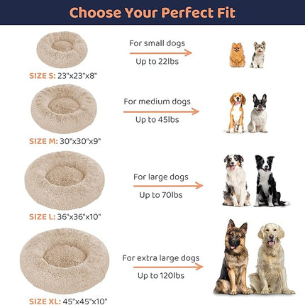 Donut Dog Bed - Premium Comfort for Anxiety Relief - Fluffy & Calming Design with Ultra-Plush Support | Cozy Round Dog Bed with Super Soft Circle Style (Beige, Medium)