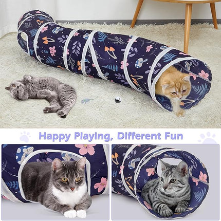 Glittme Cat Tunnel - S-Shape Peekaboo Cat Cave with Toys, Foldable Tubes for Indoor Pets