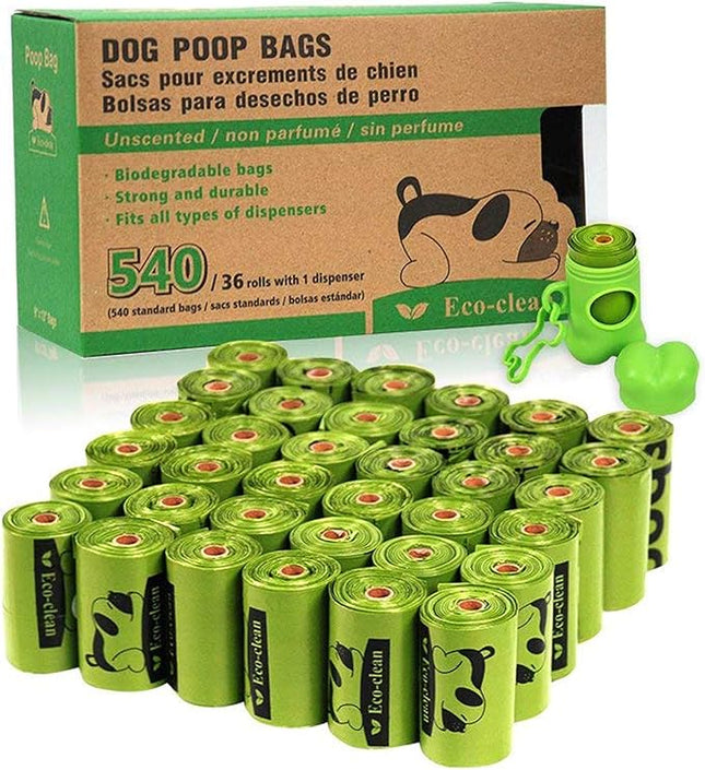 ECO-CLEAN Poop Bags, 36 Rolls/540 Dog Poop Bags with Dispenser, Dog Waste Bags, Unscented, Leak-Proof, Easy Tear-Off