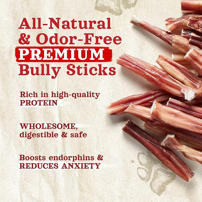 Natural Farm Odor Free Bully Sticks (4 Inch, 25 Pack) for Small & Medium Dogs - 100% Beef Chews for Pups, Non-GMO, Grain-Free, Fully Digestible Long Lasting Dog Treats