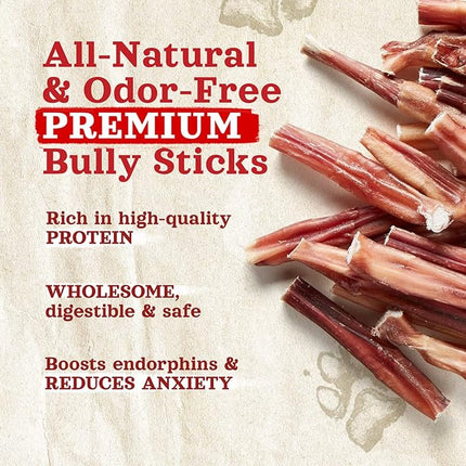 Natural Farm Odor-Free Bully Sticks (4”, 16oz) All-Natural Long-Lasting Chews, 100% Beef Pizzle, Grass-Fed, Grain-Free, Hormone-Free, Protein for Muscle Development & Energy, Perfect for Small Dogs