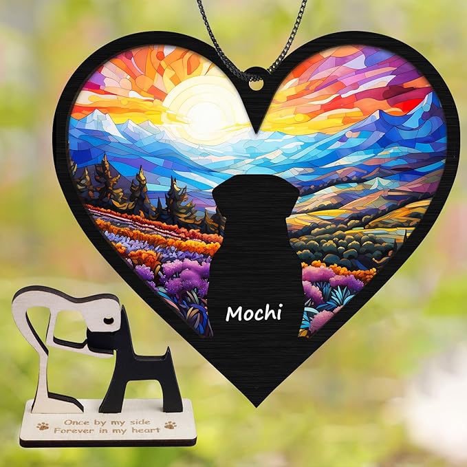6'' Dog Heart Memorial Suncatcher Custom Name Dog Breed Pet Ornament Window Hanging Sympathy Gift Loss of Pet Passing Away Remembrance Gifts for Dog Lovers in Loving Memory H11-BLA-6-B1-03