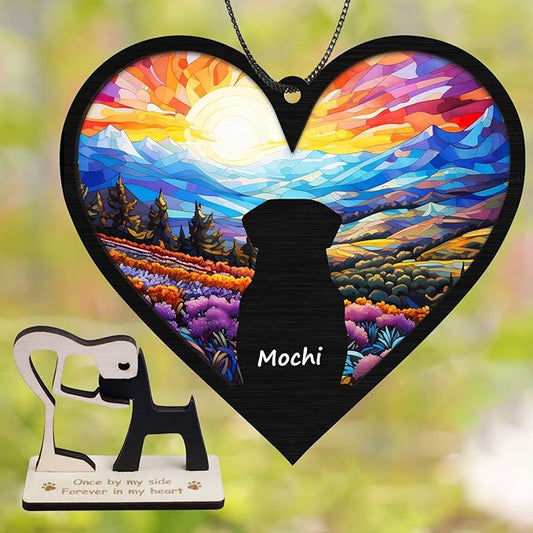 6'' Dog Heart Memorial Suncatcher Custom Name Dog Breed Pet Ornament Window Hanging Sympathy Gift Loss of Pet Passing Away Remembrance Gifts for Dog Lovers in Loving Memory H11-BLA-6-B1-03