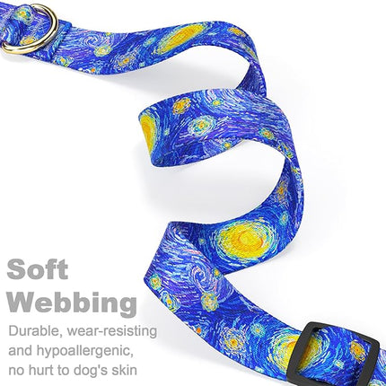 Rnivvi Dog Collar for Large Dogs, Cute Heavy Duty Adjustable Puppy Collar with Quick Release Buckle for Boy Girl & Female, Pet Accessories for Walking Running, L Length 1" Width, Van Gogh Starry Night