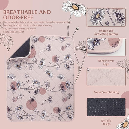 IEUUMLER Washable Pee Pads for Dogs, 1 Pack Non-Slip & Waterproof Pack Whelping Pad, Reusable Washable Puppy Potty Training Pad with Fast Absorbent for Playpen EU007 (Pink Daisy, 63"X63"-1pcs)