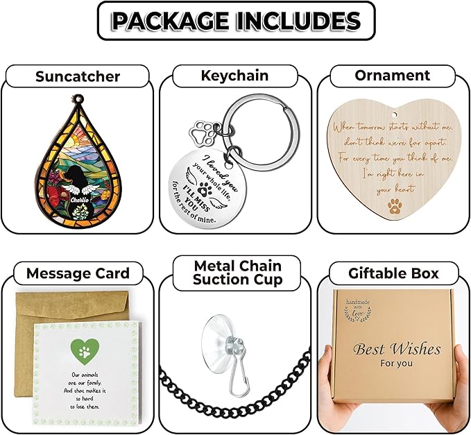 Personalized Angel Dog Memorial Suncatcher, Dog Cat Suncatcher Remembrance Gift, Engraved Pet Memorial Ornament, Pet Sympathy Keychain, Animal Loss Sympathy Card, Rainbow Bridge Pet Loss Gift