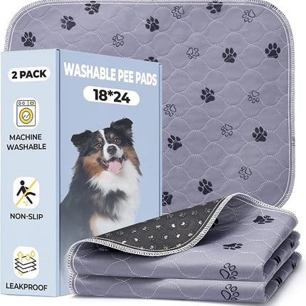 Fostanfly Reusable Puppy Pads, 2 Pack 18"x 24" Washable Pee Pads for Dogs, Absorbent and Leakproof Wee Wee Mat, Waterproof Non Slip Training Mats for Potty, Crate, Playpen, Bed, Sofa