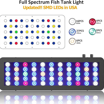 WILLS Full Spectrum Aquarium Light, Reef Lights for Coral with Dual Dimmable Channels, 55 Premium SMD Chips, Daisy Chain Design, Hanging Saltwater Fish Tank Light for SPS/LPS Coral Reef (165W/Black)