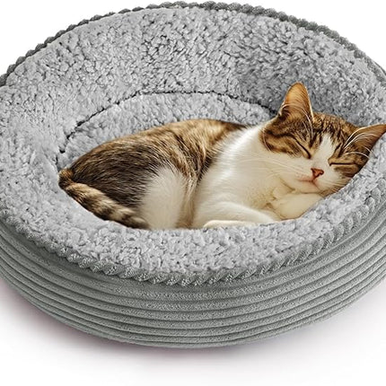 Love's cabin Round Donut Cat and Dog Cushion Bed, 20in Pet Bed for Cats or Small Dogs, Anti-Slip & Water-Resistant Bottom, Super Soft Durable Fabric Pet beds, Washable Luxury Bed Solid Grey Stripe