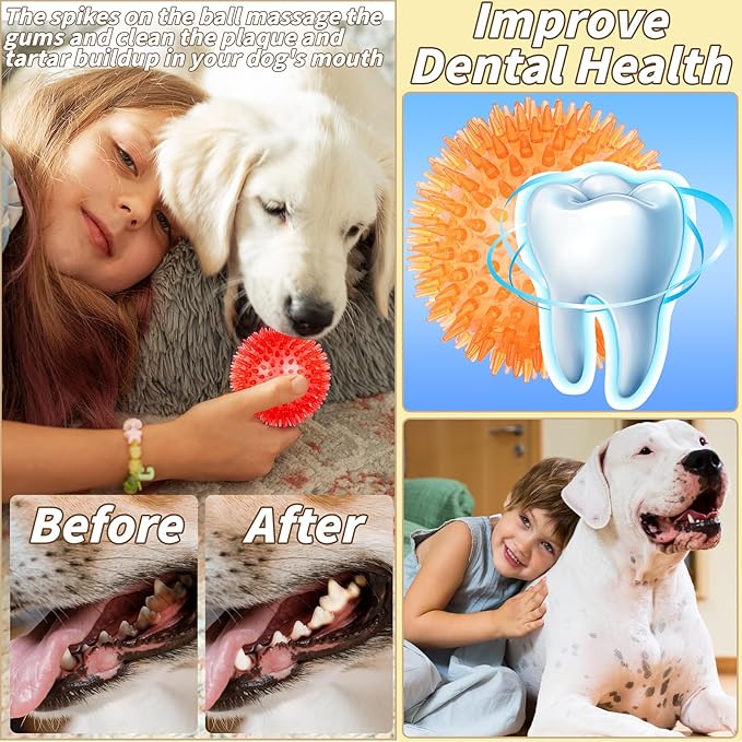 12 Pcs 4.5 in Squeaky Dog Toy Balls Spiky Dog Balls Chew for Teething Durable High Bounce TPR Fetch Toy 9 Colors Water Toy for Large Medium Dogs Aggressive Chewers Clean Teeth and Training