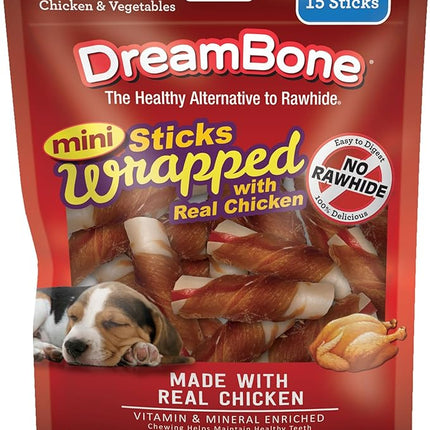 DreamBone Mini Sticks Wrapped With Real Chicken, Rawhide Free Dog Chew Sticks, 15 Count