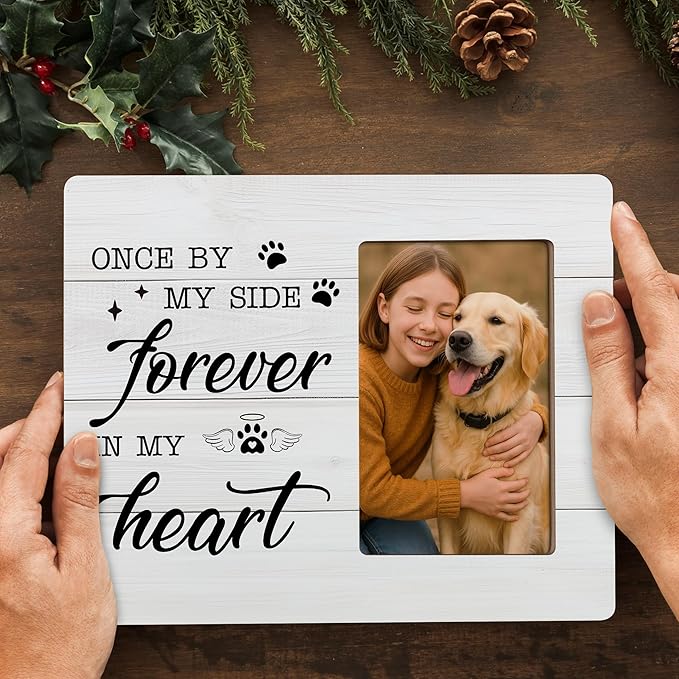 Pet Memorial Gifts for Dogs Sympathy, Loss of Dog Gift Picture Frame, Once by My Side Forever in My Heart Frames Fits 4x6 Photo