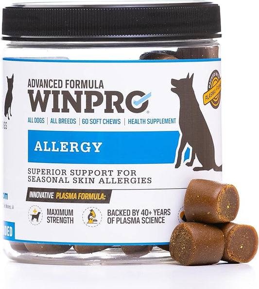WINPRO Dog Allergy Relief Chews – Plasma-Powered Soft Chews for Dogs – Grain-Free, Natural Blood Protein Supplements – Anti-Itch, Skin & Allergy Relief – 60 Chews, Made in The USA