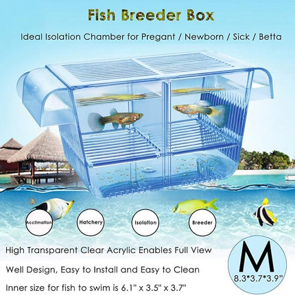 Cepetsma Fish Breeder Box - Hang-on Nursery Fish Tank With Breeding Hatchery, Perf for Aggressive & Injured Species