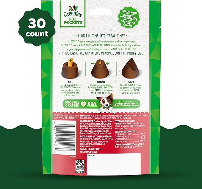 Greenies Pill Pockets for Dogs Large Size, Soft Dog Treats, Hickory Smoke Flavor, 7.9 oz. Pouch (30 Treats)