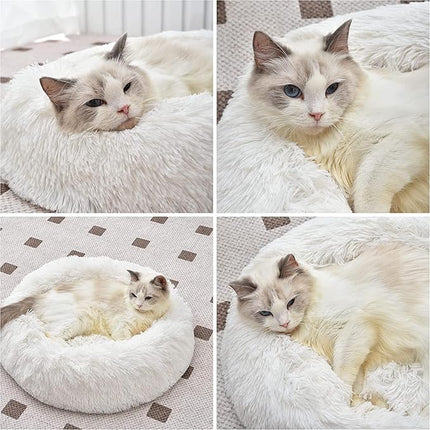 Cat Beds for Indoor Cats - Cat Bed Washable 20/24 inches, Dog Beds for Small Medium Dogs, Anti Anxiety Round Fluffy Plush Faux Fur Pet Bed, Thick Bottom