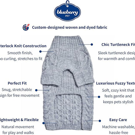 Blueberry Pet Classic Fuzzy Textured Knit Pullover Turtle-Neck Dog Sweater in Heather Grey, Back Length 18", Pack of 1 Clothes for Dogs