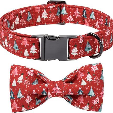 Lionet Paws Christmas Dog Collar with Bow tie,Cute Christmas Tree Red Dog Collar Bow Tie for X-Large Dogs Female, Neck 16-26 inches