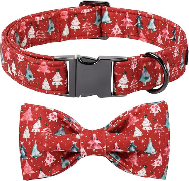 Lionet Paws Christmas Dog Collar with Bow tie,Cute Christmas Tree Red Dog Collar Bow Tie for Dogs and Cats Female, XS, Neck 8-12 inches
