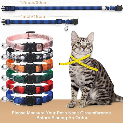 6 Pack Classic Plaid Cat Collars with Bells - Breakaway Kitten Collar and Adjustable 7-12in,Cute Kitty Collar for Girl Boy Cats,Pet Gifts,Accessories,Supplies,Stuff