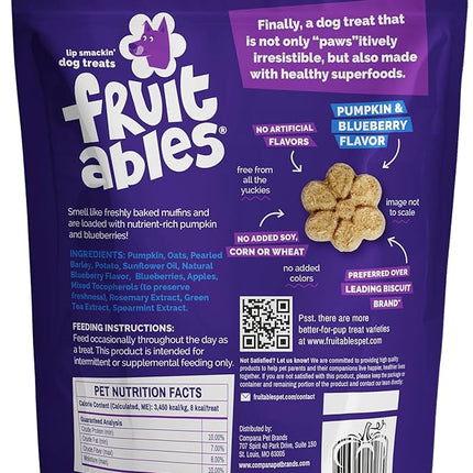 Fruitables Baked Dog Treats, Pumpkin Snacks for Dogs, Low Calorie & Delicious, No Wheat, Corn or Soy, Healthy Puppy Training Treats, Made in The USA, Pumpkin and Blueberry Flavor, 20oz