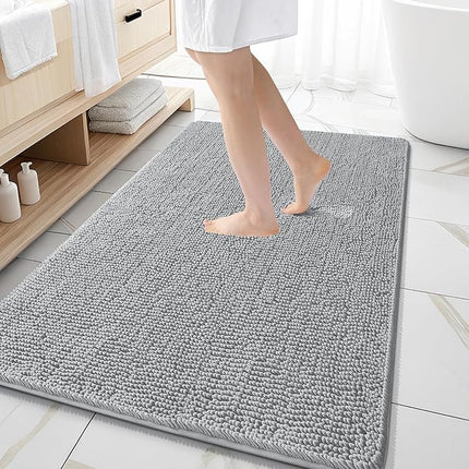 OLANLY Bathroom Rugs 59x35, Extra Soft Absorbent Chenille Bath Rugs, Rubber Backing Quick Dry, Machine Washable Bath Mats for Bathroom Floor, Tub and Shower, Home Decor Accessories, Light Grey