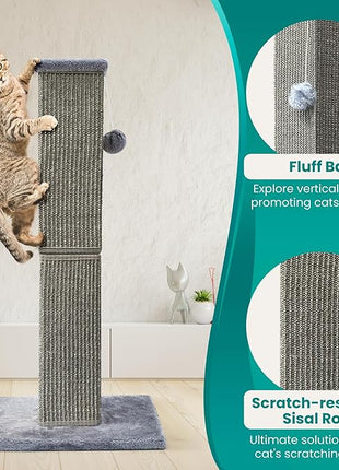 Cat Scratching Post 32 Inch for Indoor Large Cats and Kitten, Nature Sisal Tall Cat Scratch Post, Sisal Cat Scratcher Improve Cat's Scratching Habits and Protect Your Furniture, Dark Grey