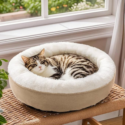 Love's cabin Round Donut Cat and Dog Cushion Bed, 20in Pet Bed for Cats or Small Dogs, Anti-Slip & Water-Resistant Bottom, Super Soft Durable Fabric Pet beds, Washable Luxury Cat & Dog Bed Camel