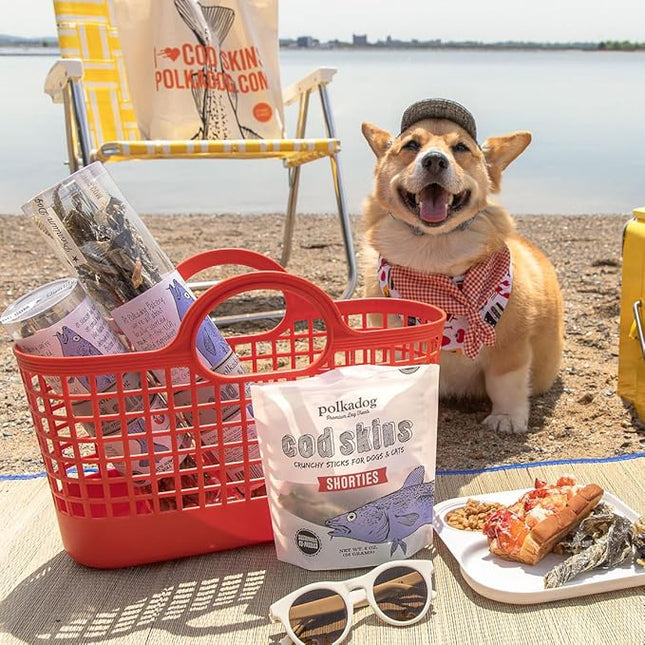 Polkadog Cod Skins for Dogs (12oz Shortie) - Single Ingredient, Wild-Caught Fish Skin Dog Treats for All Breeds – High in Lean Protein & Omega-3. Hypoallergenic, Grain Free. Handcrafted & Made in USA